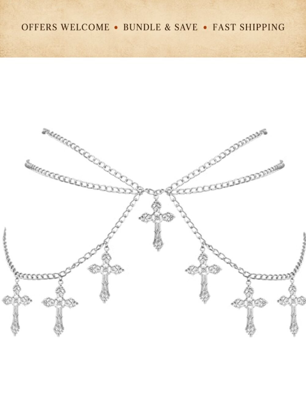 Gothic Cross Waist Chain Belt Zinc Alloy Adjustable Punk Grunge Accessory